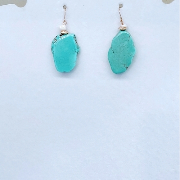 SLICED HOWLITE GOLD TONE STAINLESS STEEL HOOK EARRINGS - Picture 3 of 7